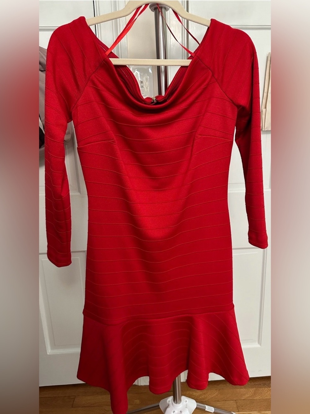 Banana Republic Red Long-Sleeve Fit-and-Flare Dress